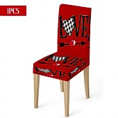 رخيصةأون غطاء كرسي الطعام-غطاء كرسي طعام مطاطي لعيد الحب، بنقشة مربعات الجاموس باللونين الأسود والأبيض مع قلب وقوس على مسند الظهر، غطاء كرسي شتوي قابل للإزالة والغسل للمنزل والمطعم والمطبخ وغرفة المعيشة (1/4/6 قطع)