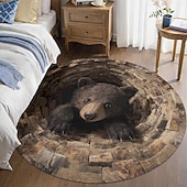 cheap Area Rugs-3D Optical Illusion Area Rug Visual Trap Floor Mat Non Slip Bear Cave Design for Entryway Bathroom Bedroom Living Room Indoor Outdoor Diatomaceous Earth Quick Dry Absorbent 2.6ft