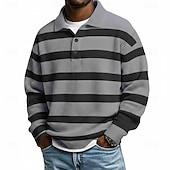  Homens Tiras Horizontais Camisas Polo Waffle Pólo Rúgbi Camisas Polo de Rugby Manga Longa Camisas polo Lapela Roupa de Esporte Casual Escola Roupa Esportiva Roupa Diária Impressão 3D Primavera Outono