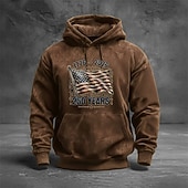 preiswerte Flagmuster-Herren Grafik Amerikanische US-Flagge Kapuzensweatshirt Pullover-Hoodie Bedruckter Hoodie Mode Streetwear Täglich Vintage-Retro Langarm Mit Kapuze Outdoor Streetwear Urlaub Rote Braun Grün Dunkelgray