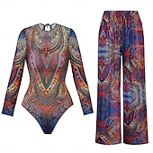 preiswerte Einteilige Badeanzüge-Damen Badeanzug Einteiler Monokini Bademode Bauchkontrolle Hohe Taille Schlank Rückenfrei Urlaub Strandbekleidung Blumen Rundhals Langarm Badeanzüge