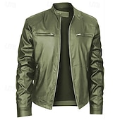 abordables Veste en simili-cuir-Homme Veste en Similicuir Veste moto Blouson de Moto Vacances Quotidien Coupe-vent Chaud Fermeture éclair Automne Hiver Uni Mode Classique Col montant Régulier Noir Rouge Bleu Roi Bleu Vert foncé