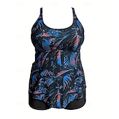 abordables Surf Tankinis &amp; Bikinis-Femmes Maillot de bain 2 Pièces Tankini grande taille Tropical Ultra Léger (UL) Contrôle du ventre Élastique Sans manches Maillot de Bain Surf Plongée en apnée Été