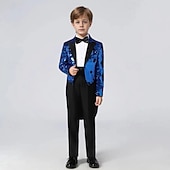 olcso Gyűrűvivő öltönyök és ruhák-3 részes gyűrűhordozó öltöny fiú gyerek öltöny blézer &amp;nadrág &amp;nyakkendő fiú hivatalos öltöny hétköznapi kültéri party divat menő alapvető egyszínű kék ezüst fekete poliészter