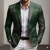 preiswerte Herren bedruckte Blazer-Herren Geometrisch Blazerjacke Mantel Bequem Atmungsaktiv Künstlerisch Lässig Täglich Party-Abendmode Lässig Tasche 3D-Druck Knöpfe Ganzjahres Fallendes Revers Langarm Blau Rote Grün