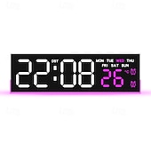 tanie Dekoracyjne światła-nowoczesny cyfrowy budzik LED z dwoma alarmami &amp;miękkie dolne światło, wyświetla czas, datę, dzień tygodnia, temperaturę, 3-stopniowa automatyczna/ręczna jasność, zegar biurkowy zasilany bateryjnie