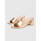 abordables Mujeres-Elegantes mules blancos de tacón cuadrado para mujer: zapatos de vestir cómodos con tacón grueso para invitadas a bodas en la playa y fiestas de verano junto al mar.
