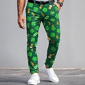halpa St. Patrick&amp;#39;s Day Bottoms-Pyhän Patrickin päivä miesten nelilehtinen apila vihreä olut housut muodolliset housut puvut keskikorkea vintage retro katumuoti loma slim fit housut taskuilla kevät syksy 3D-printti vihreä