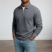 baratos Polo Clássico Masculino-Homens Camisas Polo Waffle Textura Casual Ao ar livre Com Zíper Quarter Zip Manga Longa Moda Moderno Côr Sólida Textura Zip Up Primavera &amp; Outono Todas as Estações Normal Preto Branco Vinho Azul