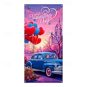 זול שטיחי חופשה-כיסוי לדלת ליום האהבה, דגל חגיגת לב, מושלם לאביזרי צילום, קישוט חגיגי, אידיאלי ליצירת אווירת יום האהבה רומנטית ועיצוב פתח דלת