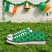halpa Naisten kengät-naisten Pyhän Patrickin päivän lenkkarit apilanlehden kukkakuviolla – mukavat nauhalliset kangaskengät paraateihin, festivaaleille ja vapaa-aikaan