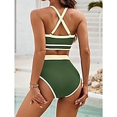 levne Sady bikin-Dámské bikini dvoudílné plavky barevné bloky slipové štíhlé bez zad dovolená plážové oblečení pruhovaný halterneck bez rukávů