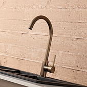 お買い得  キッチン用水栓金具-水栓 - シングルハンドルつの穴 アンティーク真鍮 標準スパウト センターセット 現代コンテンポラリー Kitchen Taps