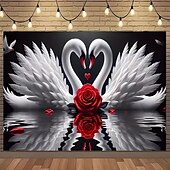 abordables Tapisseries murales-Saint Valentin tapisserie Bannières Couverture Amour Cygne Mignon Romantique 3D Soirée Salon Arrière-plans de prise de vue Décoration pour demande en mariage Décoration d'intérieur