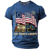  4 luglio 2026 250° Giorno della Memoria Maglietta a Manica Corta con Stampa 3D Bandiera Statunitense da Uomo Casual per Strada