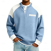 ieftine Tricou Waffle Knit-Bărbați Tricou Waffle Tricou Manșon Lung Henley Toamnă Toamna iarna Toate Sezoanele Culoare solidă Texturat Tradițional / Retro Casual Peteci Casual Casă În aer liber Albastru Deschis Negru Verde