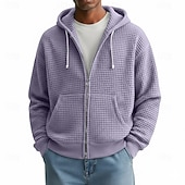 economico felpe con cappuccio da uomo di base-Per uomo Felpa con cappuccio Felpa con cappuccio a zip intera Felpa con cappuccio a nido d'ape Aalbicocca Bianco Rosso Blu marino Verde scuro Con Cappuccio Semplice Cerniera Testurizzato Casuale