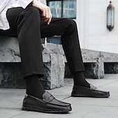 baratos Mocassins casuais-Mocassins masculinos leves e fáceis de calçar, em couro sintético respirável – calçado prático para uso casual, no escritório e no dia a dia.