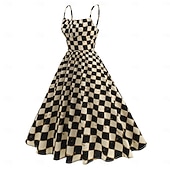 economico Vestiti-Anni 1950 Retrò Vintage Rockabilly Midi Vestito Abito Swing Vestito Svasato Canotta A quadri Aderente &amp; Svasato Costume Per donna Carnevale San Valentino Casuale Ritorno a casa Festa a tema retrò