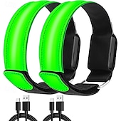 billige Lommelykter-2-pakning oppladbare LED-armbånd, LED-løpearmbånd, justerbart blinkende LED-sikkerhetsarmbånd, reflekterende løpeutstyr med høy synlighet, justerbare lysende armbånd
