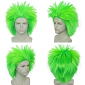  Parrucche Verdi Parrucca Sintetica Liscia Taglio Stratificato Asimmetrico Parrucca Fatta a Macchina Corti Capelli Sintetici Verdi Uomini Festa Naturale Verde
