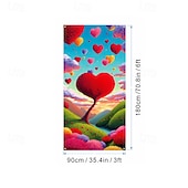 זול שטיחי חופשה-כיסוי לדלת ליום האהבה, דגל חגיגת לב, מושלם לאביזרי צילום, קישוט חגיגי, אידיאלי ליצירת אווירת יום האהבה רומנטית ועיצוב פתח דלת