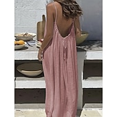 preiswerte Einfaches Kleid-Damen Maxikleid A Linie Kleid Urlaub Lässig Ferien Lässiger Schnitt Einfach Ärmellos Rundausschnitt Blau Schwarz Weiß Rosa Sommer Frühling Herbst