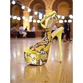 cheap Platform Sandals-Women's High Platform Stiletto Heels, Snake Print Open-Toe Ankle Strap Pole Dance Shoes for Nightlife Party, Club Performances &amp; Stage Shows