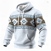abordables Hoodies Étnicos Vintage-Hombre Plaid Tribal Sudadera Étnico retro de la vendimia Manga Larga Cuello Barco Exterior Ropa de calle Bleu Ciel Verde Claro Beige Correa Otoño Invierno Diseñador S M L XL XXL XXXL
