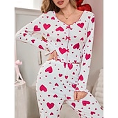 preiswerte Valentinstag Schlaf &amp; Lounge-Damen Schlafanzug Set Lässig Komfort Herz Elastischer Bund Hose Täglich Heim Langarm Quadrathals Blau Schwarz Rosa Rote Purpur Sommer Frühling Normale Passform