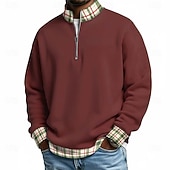 economico Polo classica da uomo-Per uomo Plaid Magliette Polo a Nido d'Ape Polo con zip Manica Lunga Magliette polo Colletto alla coreana Casual Scuola Athleisure Ferie Abbigliamento quotidiano Stampa 3D Polo con cerniera a un