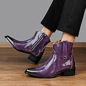 billiga Kostymstövlar-lila ankelboots för män – modern högglansdesign med bekväm klack, perfekt för vardagskläder, kvällsutflykter och moderiktiga evenemang