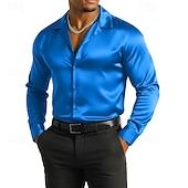 economico Camicie in raso da uomo-Per uomo Camicia Camicia in raso Camicia elegante Camicia con Bottoni Camicia da Ballo Tinta unica Balli di fine anno Matrimonio Nero Rosso Blu Verde Manica Lunga Collo ripiegato Tutte le stagioni
