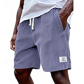 cheap Casual Shorts-Men's Shorts Casual Shorts Corduroy Shorts Pocket Elastic Waist Plain Breathable Knee Length Outdoor Vacation Daily Wear Vacation Fashion White Navy Blue Micro-elastic
