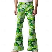  Pantaloni da disco per uomo con motivo paisley quadrifoglio di San Patrizio vita media vintage stile retrò festa tasche laterali pantaloni a palazzo primavera autunno stampa 3D scuro