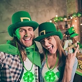 cheap Decorative Lights-2 Pcs St. Patrick's Day Irish Shamrock LED Light-Up Bead Necklace, Party Celebration, Festival Decoration, Green Shamrock Necklace for Holiday, Event, and Party Accessories