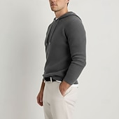 Недорогие Мужской шерстяной свитер-мужской свитер из чистой шерсти премиум-класса, кашемир, классический трикотажный свитер с капюшоном и завязками, мягкий, теплый, дышащий