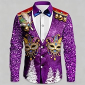 economico Camicia vintage-Martedì grasso Per uomo Carnevale Colletto finto e design del vestito Maschera con piume Camicia Camicia con Bottoni Manica Lunga Moda Casual Feste Ferie Primavera Autunno Collo ripiegato Stampa 3D