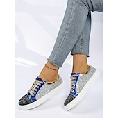 ieftine Adidași de Damă-Pentru femei Casual Toc Drept Vârf rotund Casual Imitație Piele Dantelat Argintiu Roșu+albastru