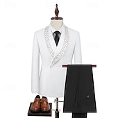 abordables Costumes de fête-Pour des hommes Smoking Costumes de fête Bal de promo mariage d'hiver Noir Blanche Printemps, Automne, Hiver, Été Costume / Tailleur Col châle Mode Fête Couleur Unie Coupe Slim 2 pièces Croisé 2