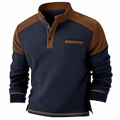 billige Vaffelstrikket T-skjorte-Herre Vaffel T-skjorte T skjorte Vaffel Henley-skjorte Langermet Henley Vinter Vår &amp; Vinter Helfarge Tradisjonell / vintage Ren Avslappet Hjem utendørs Svart Navyblå Grønn Topp T-skjorte for menn