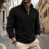 economico Polo classica da uomo-Per uomo Magliette Polo a Nido d'Ape Polo Vacanza Streetwear Zip a un quarto Manica Lunga Moda Essenziale Tinta unica Jacquard Primavera Autunno Vestibilità regolare Nero Bianco Vino Verde militare