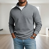 Недорогие Вафельная трикотажная футболка-Муж. Вафельный тройник Футболка Футболка с четвертью молнией Длинный рукав Воротник-стойка Осень Зима Весна &amp; осень Сплошной цвет Клетчатый Вязаная одежда Повседневные На каждый день Застегнуться