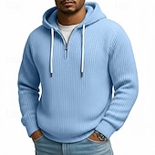 billiga bashuvtröjor för män-Herr Huvtröja Manchestertyg Tröja Huvtröja med dragkedja i Quarter Ljusgrå Huva Slät Dragkedja Strukturerad Ledigt Dagligen Sport &amp; Utomhus Polyester Streetwear Häftig Sportkläder Vår &amp; Höst Kläder