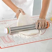 voordelige Keukengerei &amp; Gadgets-Deegroller met verstelbare dikte en mat, roestvrijstalen deegroller met maatverdeling, verstelbare dikte voor het bakken, inclusief mat en deegset voor gemakkelijk uitrollen.