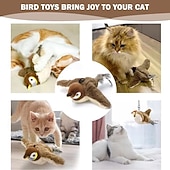 abordables Fournitures pour la maison-Jouet oiseau couineur rechargeable pour chats &amp;Chiens - jouet interactif pour animaux de compagnie, conçu avec des plumes artificielles résistantes, un effet sonore réaliste et rechargeable par USB.