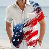  Hombre 4 de julio, 250 aniversario de Estados Unidos Bandera de EE. UU. 250 aniversario Camisa Abotonar la camisa Manga Corta retro de la vendimia Exterior Festivos Verano Primavera Cuello Vuelto