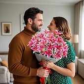 cheap Artificial Flower-18 Head Artificial Lily Flowers - Elegant Faux Blooms, Perfect for Weddings, Parties, Christmas, Thanksgiving Decorations, Living Room, Bedroom, Dining Table Styling, and Instagram-Inspired Home Decor