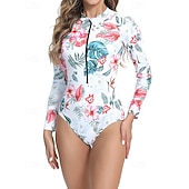 זול רש גארדים One Piece-בגדי ריקוד נשים מגן מפריחה בגד ים עם הדפס פרחוני בגד ים טרופי לרכוס קל במיוחד (UL) הגנת UV אלסטי שרוול ארוך בגדי ים גלישה שנרקול אביב