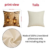 cheap Throw Pillows,Inserts &amp; Covers-Ramadan Eid Throw Pillow Cover, Gold Crescent Moon &amp; Oil Lamp Print, Ethnic Festival Decor, Sofa Cushion for Living Room and Prayer Room, Holiday Accent Pillow